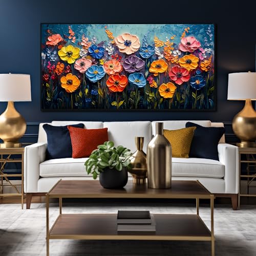 Flower Canvas Wall Art For Living Room Large Framed Wall Art | Colorful Wall Decor For Girls Room,Floral Wall Art For Office Women,Hotel Hallway Apartment Decoration 29 x 58 Inch - color: Colorful Framed, size: 58"L x 29"W