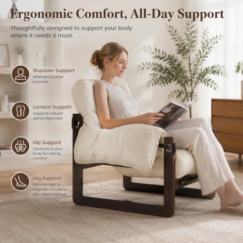 Chenille Accent Chair, Comfy Armchair for Living Room, Beige | Wide padded seat, high-density foam, solid wood frame, 350 lb support, comfy lounge chair, reading chair, bedroom chair - color: Chenille-beige