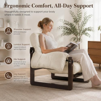 Chenille Accent Chair, Comfy Armchair for Living Room, Beige | Wide padded seat, high-density foam, solid wood frame, 350 lb support, comfy lounge chair, reading chair, bedroom chair - color: Chenille-beige