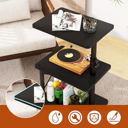 IBUYKE 360° Swivel Height Adjustable C Shaped Side Table,Black UTVT006B | Tv Tray Table,End Table for Small Spaces Sofa Bed,With Storage Shelf,3-Tier Night Stand,For Living Room,Bedroom - color: Black