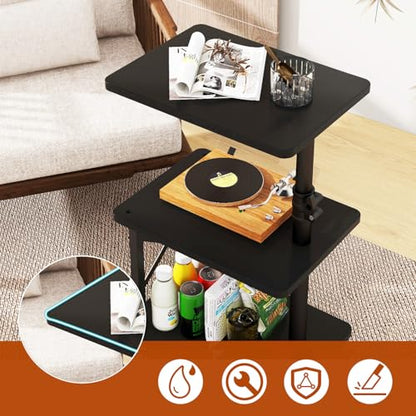 IBUYKE 360° Swivel Height Adjustable C Shaped Side Table,Black UTVT006B | Tv Tray Table,End Table for Small Spaces Sofa Bed,With Storage Shelf,3-Tier Night Stand,For Living Room,Bedroom - color: Black