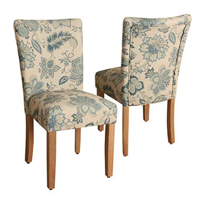 HomePop Parsons Classic Upholstered Accent Dining Chair, Set of 2, Blue Jacobean - color: Blue Jacobean, style: Pack of 2