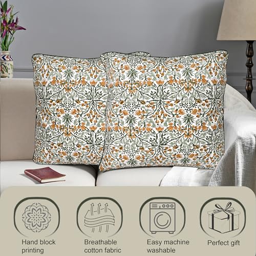 Block Print Goldenrod Yellow Pillow Cover 16" x 16" (Pack of 2) Decorative Couch Pillows for Living Room, Farmhouse Chic Boho Cute Outdoor Pillows Covers Gifts for Spring, Mother's Day - color: Goldenrod Yellow, size: 16" x 16" (Pack of 2)