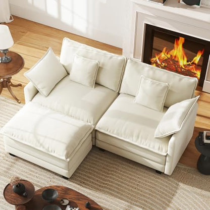 77" L Shape Cloud Sofa, Modular Sectional Couch with Ottoman, Comfy Chenille Deep Seat Loveseat with Pillow for Living Room Bedroom Apartment (Beige) - color: Beige, size: 77" L Sofa