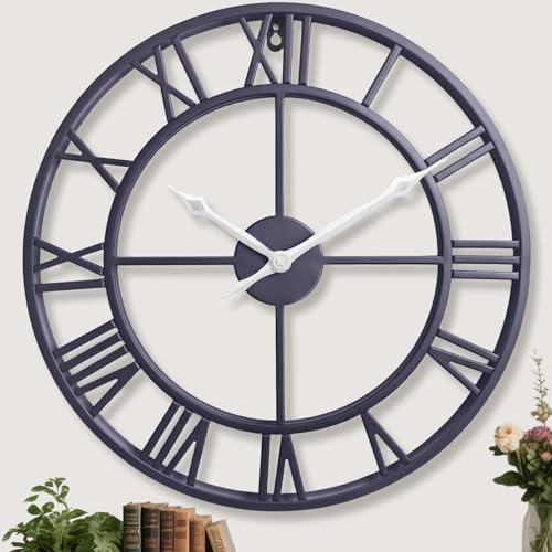 18.5 Inch Large Wall Clocks for Living Room,Modern Decorative Metal Big Vintage Gold Roman Numerals Wall Clocks for Bedroom, Kitchen, Dining Room,Office Decor,Housewarming Giftv - color: Slate Gray, size: 18.5 inch