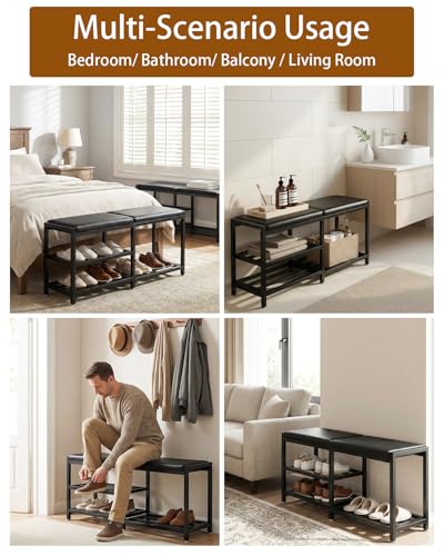 33“ Iron Shoe Rack Storage Bench for Entryway, Holds Up to 560lb | Space-Saving and Robust, Iron and Foam Padding Shoe Rack for Entryway, Front Door Entrances, Bathroom - size: 11.8 inches x 33.26 inches x 16.5 inches