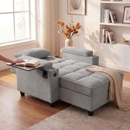 Convertible Sleeper Chair, Pull Out Sofa Bed with Adjustable Backrest & Hidden Storage Armrest, Single Sofa Recliner with USB Charging Port & Cup Holders for Living Room, Bedroom, Gray - color: C-gray-w6