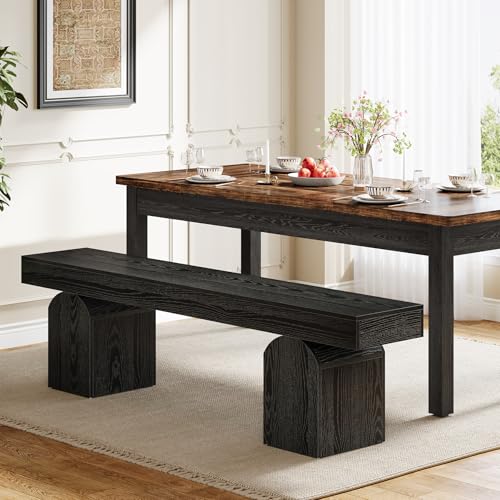 Tribesigns 59" Dining Bench for 2 to 3, Modern Black Dining Table Bench with Arched Base, Extra Long Kitchen Seating for Living Room, Entryway - color: Black