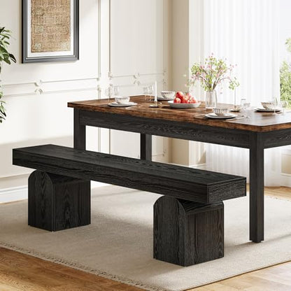 Tribesigns 59" Dining Bench for 2 to 3, Modern Black Dining Table Bench with Arched Base, Extra Long Kitchen Seating for Living Room, Entryway - color: Black