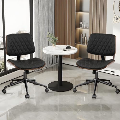 CLATINA Home Office Desk Chair with Wheels, Adjustable Height Armless Office Chair, PU Leather Mid Back 360 Swivel Computer Chair, Modern Walnut Chair for Home, Meeting, Reading Room,Black(1 pk) - color: Black Diamond-b, size: 1 Pack