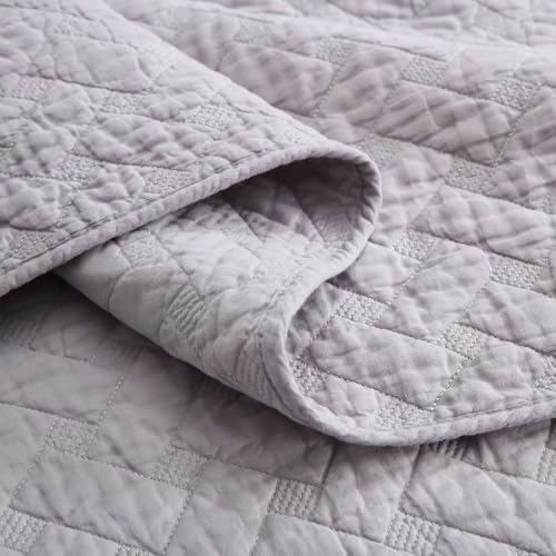 Wistown Cotton King Bedspread Quilt Bedding Sets, Grey | 3 Pieces Reversible Lightweight Soft Coverlets Comforters, All Seasons, Weave Stitching Pattern - color: Grey Weave Pattern, size: King (98 by108inch)