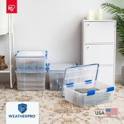 IRIS USA 3-Pack 16 Qt Storage Bins with Gasket Lids, Clear/Blue | WeatherPro seal protects shoes, crafts, documents and supplies from dust and moisture - size: 16 Qt. - 3 Pack