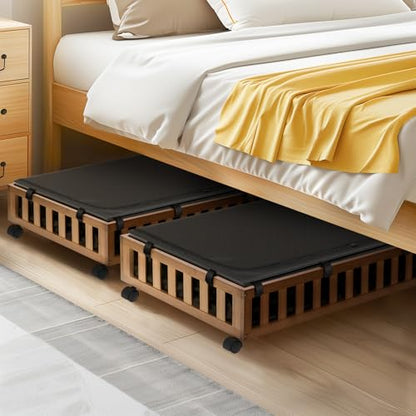Gashell 2 Pack Bamboo Under Bed Storage with Wheels, 39”x20”x7.8” Lager Under Bed Storage Containers (Brown)