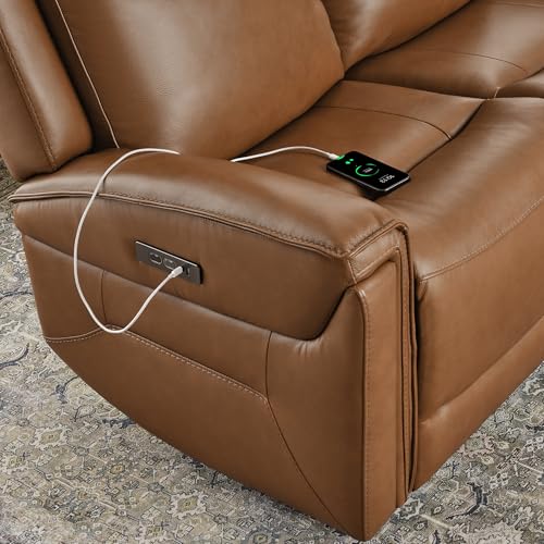Watson & Whitely Reclining Loveseat Sofa with Power Headrest, Saddle Brown | Genuine Leather, Super Zero Gravity 2-Seat Recliner Couch for Living Room Home Theater Seating - color: Saddle, size: Loveseat