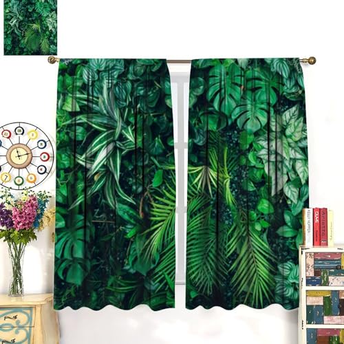 Tropical Palm Leaves Window Curtain, Summer Jungle Garden Nature Eco Theme Plant Window Drapes for Living Room Bedroom 42" W X 45" L(No Blackout) - color: Flamingo-11, size: 20.5"W x 45"L (Pack of 2)