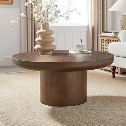 JUSTONE 35.98" Round Coffee Table for Living Room,Rustic Natural Coffee Table for Apartment, Easy Assembly (Dark Brown,36" Dx36 Wx16 H) - color: 36'' (36''d X 36''w X 16''h) - Dark Brown
