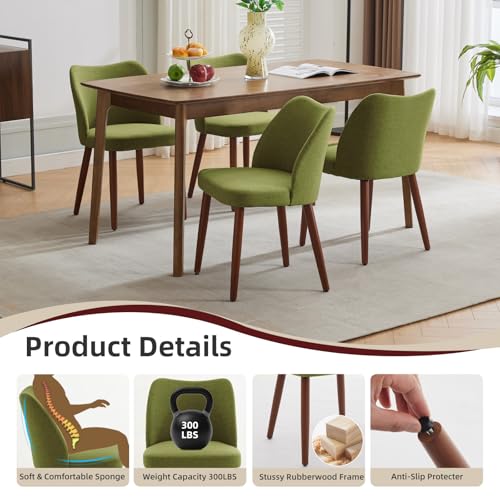 GarveeHome Wooden Dining Chair Set of 4 Upholstered Fabric Dining Chair | Modern Kitchen Chairs with Curved Backrest Leveling Feet for Dining Room, Living Room, , No tool assembly, No Wobble, Green - color: Green
