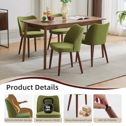 GarveeHome Wooden Dining Chair Set of 4 Upholstered Fabric Dining Chair | Modern Kitchen Chairs with Curved Backrest Leveling Feet for Dining Room, Living Room, , No tool assembly, No Wobble, Green - color: Green