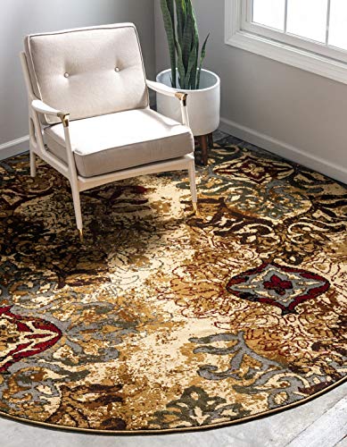 Unique Loom Barista Collection Area Rug - Congencis (4' 1" Round, Beige/ Blue) - size: 4'1" (Round)
