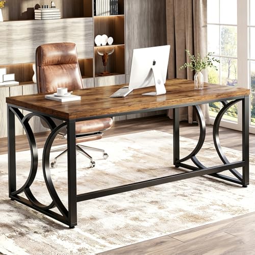 HSH Rustic Computer Desk,55 Inch Metal Wooden Home Office Writing Desk | Industrial Executive Desk for Work , Modern Student Gaming Computer PC Table,Work from Home,Sturdy Metal Frame,Easy Assembly - color: Rustic Brown