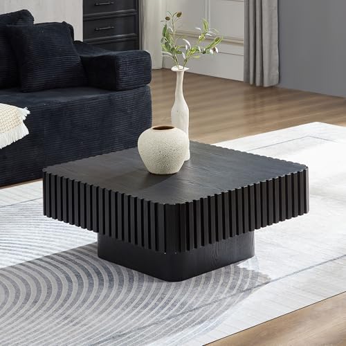 JUSTONE 35-inch Mid-Century Modern Drum Coffee Table, Handcrafted Wood Round Center Table for Living Room, Home Office, Black - color: 35.43'' Round - Black