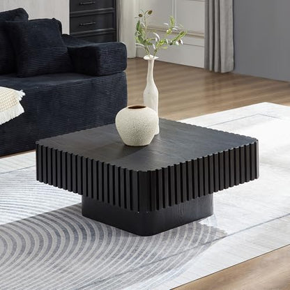 JUSTONE 35-inch Mid-Century Modern Drum Coffee Table, Handcrafted Wood Round Center Table for Living Room, Home Office, Black - color: 35.43'' Round - Black