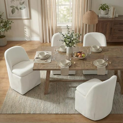 KISLOT Upholstered Dining Chairs with Casters, Washable Cover Modern Dining Room Chairs with Thick Cushion & Sturdy Metal Frame for Kitchen, Living Room, Dressing Room, Linen Fabric, Set of 2 - color: Linen, size: set of 2
