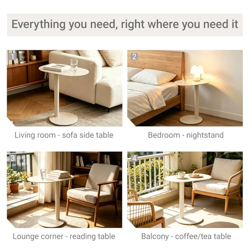 Modern C-Shaped End Table, Small Sofa Side Table Metal Side Table for Couch and Bed Snack Table Tray Table for Living Room Bedroom - color: Cream White