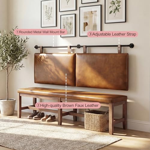 King Headboard, Wall Mounted Hanging Upholstered Soft Bed Head Board with Modern Design Faux Leather Headboards Ideal for Bedroom (Brown Leather, King - color: Brown, size: King