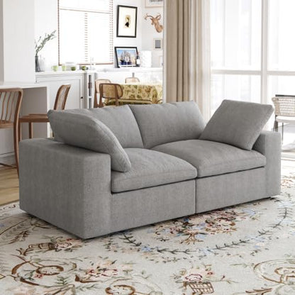 79" Cloud Modular Sofa, Convertible Modular Loveseat Couch, Cotton Linen Fabric Sofa for Living Room, Apartment and Bedroom, Removable Covers, 2 Pillows, Grey - color: Grey, size: 2-Seater