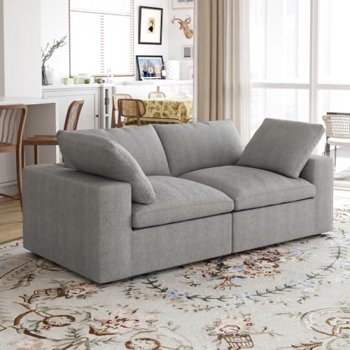 79" Cloud Modular Sofa, Convertible Modular Loveseat Couch, Cotton Linen Fabric Sofa for Living Room, Apartment and Bedroom, Removable Covers, 2 Pillows, Grey - color: Grey, size: 2-Seater