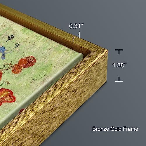 Wieco Art Large Framed Wall Art of Red Poppies and Daisies by Van Gogh Paintings Reproduction Abstract Canvas Prints for Home Living Room Decorations Bronze Gold Frame - size: 32"L x 24"W