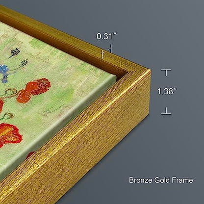 Wieco Art Large Framed Wall Art of Red Poppies and Daisies by Van Gogh Paintings Reproduction Abstract Canvas Prints for Home Living Room Decorations Bronze Gold Frame - size: 32"L x 24"W