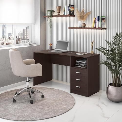 Techni Mobili 51 Inch Classic Computer Desk w/Drawers & Storage, Wenge | 51 Inch classic desk with 3 drawers, spacious storage, sturdy frame, and functional home office workstation for modern setups - color: Brown