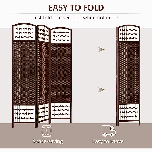 HOMCOM 3 Panel Room Divider, Folding Privacy Screen, 5.6', Brown | Room Separator, Wave Fiber Freestanding Partition Wall Divider - color: Brown, size: 3 Panel