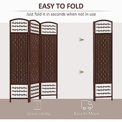 HOMCOM 3 Panel Room Divider, Folding Privacy Screen, 5.6', Brown | Room Separator, Wave Fiber Freestanding Partition Wall Divider - color: Brown, size: 3 Panel