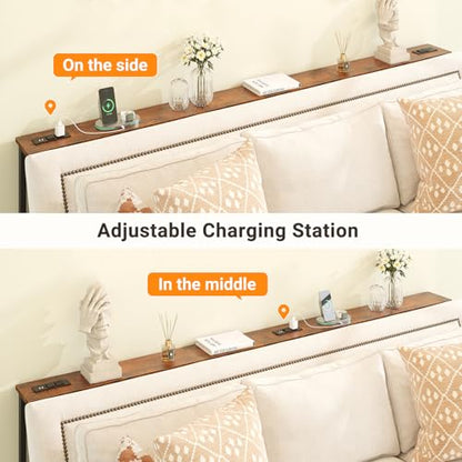 ELYKEN 78.8'' Narrow Console Table with Outlet, Sofa Table Behind Couch | Skinny Entryway Tables with Charging Station for Living Room, Hallway, 5.9 x 78.8 x 29.5in, Rustic Brown - color: Rustic Brown, size: 5.9"DX78.8"WX29.5"H