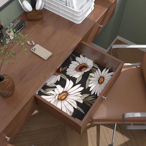Dark Daisy Floral Peel and Stick Wallpaper 17.5" × 118", White/Black | Self Adhesive/Removable/Waterproof/Thick Vinyl Contact Paper for Bathroom Bedroom Shelf Cabinet Drawer,Prepasted,Easy Peel - color: Black,Green, size: 118" x 17.5"