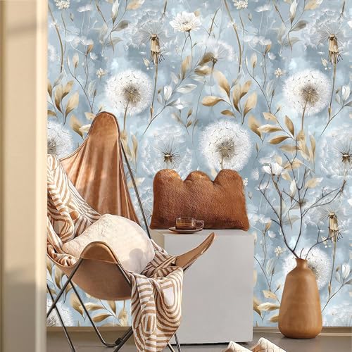 Watercolor Dandelion Delicate Beige Foliage Wildflower Motifs Peel and Stick Wallpaper Easy Peel Off Contact Paper Stick on Adhesive Wall Paper for Bathroom Waterproof Renter 17.71"x236.2" - color: LD-141b, size: 17.7" x 236"