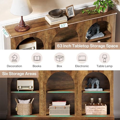 Tribesigns Arched Console Table, 63" Wooden Entryway Table with Storage | Farmhouse Long 3-Tier Sofa Table Behind The Couch for Entrance, Hallway, Living Room, Foyer, Brown - color: Rustic Brown