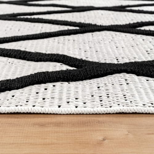 Modern Runner Rug 2x7 Luxury Diamond Pattern Micro Loop Hallway Rugs Soft High-Low Pile Stain Resistant Easy to Clean Non-Shedding Durable Entryway Kitchen Indoor Area Carpet (Black/White) - color: Bold / Black, size: 2' x 7' (Rectangular)