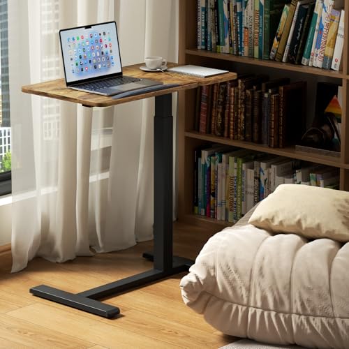Overbed Bedside Table with Wheels, Pneumatic Adjustable Medical Tilt Top Hospital Bed Table Over The Bed, Rolling Laptop Desk, Mobile Standing Desk for Hospital and Home Use, Rustic Brown - color: Rustic Brown