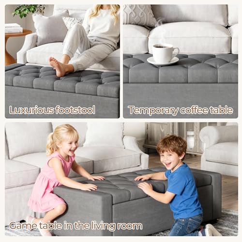 Storage Ottoman Bench,Large Entryway Ottoman with Storage, Rectangular Bench with Cushion and Safety Hinge for Living Room Bedroom,Darkgray - color: Dark Gray