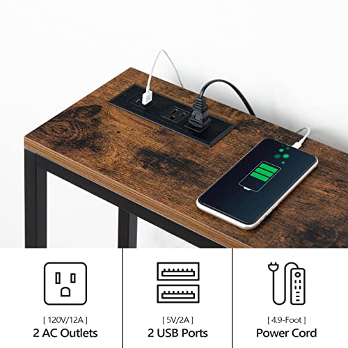 MAHANCRIS 70.9'' Console Table with Power Outlet, Narrow Sofa Table with Charging Station, Skinny Behind Couch Table for Entryway, Hallway, Foyer, Living Room, Rustic Brown CTHR18E01Z1 - color: Rustic Brown, Black, size: 70.9"L x 7.9"W x 31.7"H