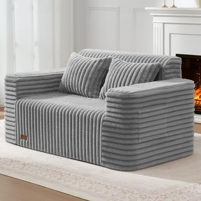 ZurNesfure Sofa Couch Loveseat Boneless Sofa with Pillow Grey,Loveseat | No Assembly Need, Modern Couch with deep seat and Washable Cover Cloud Sofa for Living Room Bedroom Apartment - color: Stripe Grey, size: Loveseat