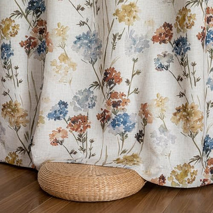 MYSKY HOME 100% Blackout Linen Floral Curtains 102 Inch Long 2 Panels Farmhouse Pattern Printed Double Layer Thermal Insulated Floor Length Window Drapes for Dining Room, Yellow, 52" Wide Each Panel - size: 52"W x 102"L (Pack of 2)