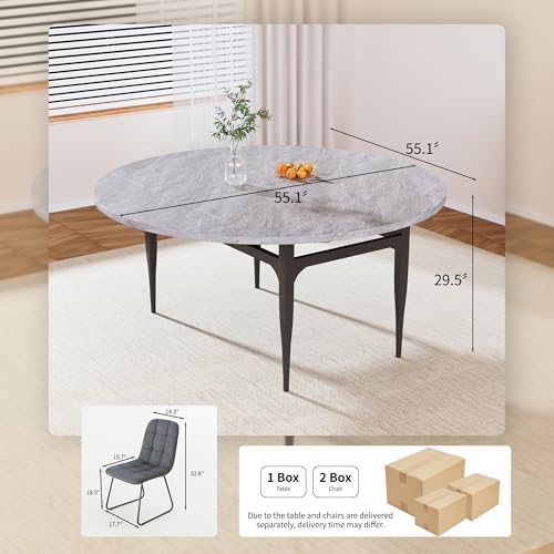 HIPIHOM 55‑Inch Extendable Dining Table Set with 6 Upholstered Chairs and Metal Frame for Dining Room - color: Grey/Grey