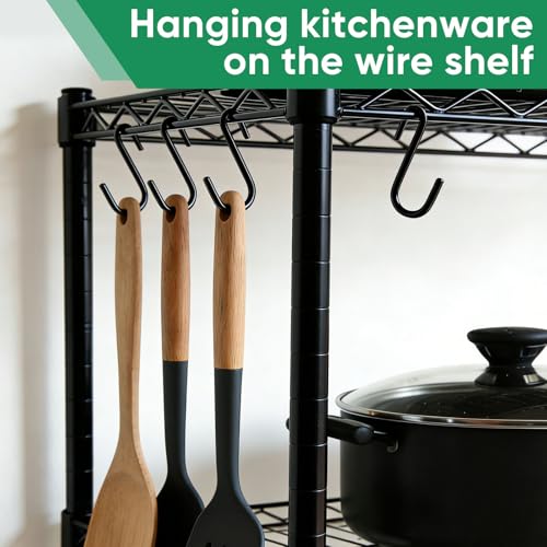ESFUN 30 Pack 3 inch Heavy Duty S Hooks Black Pan Pot Holder Rack Hooks S Shaped Hanging Hooks Hangers for Kitchenware Spoons Pans Pots Utensils Clothes Bags Towels Plants - size: 3.0 inch