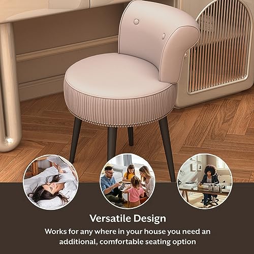 Vanity Chair with Back Pink, Velvet Stool with Low Backrest | Silver Nailhead Trim, Round Vanity Seat for Bedroom and Bathroom Makeup, Support 220lbs, Easy Assembly (Pink) - color: Pink