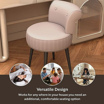Vanity Chair with Back Pink, Velvet Stool with Low Backrest | Silver Nailhead Trim, Round Vanity Seat for Bedroom and Bathroom Makeup, Support 220lbs, Easy Assembly (Pink) - color: Pink